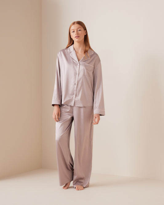Tailored Wide Leg Satin PJ Set
