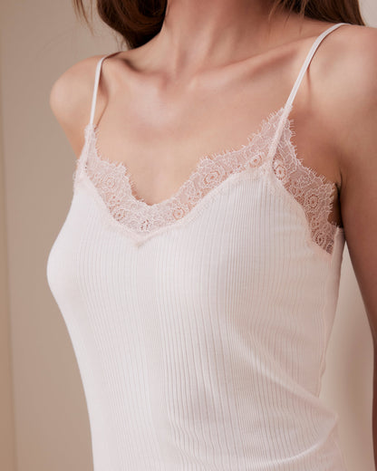 Lace Trim Ribbed Tank